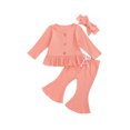 thumbnail image 1 of Fortune Baby Girls 2Pcs Ribbed Outfits Infant Long Sleeve Buttons Ruffle Top+Long Flared Pants, 1 of 7