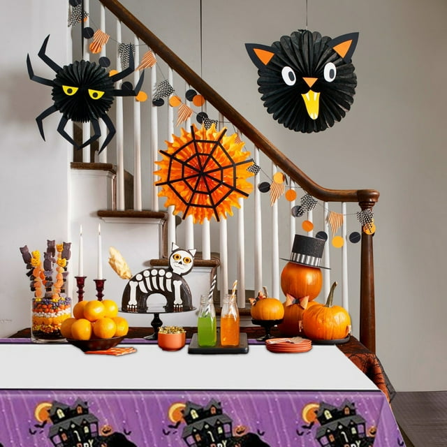 Plastics Tablecloth, Halloween Disposable Tablecloth Plastic Tablecloth Printed with Spooky Patterns for Party Decoration and Catering