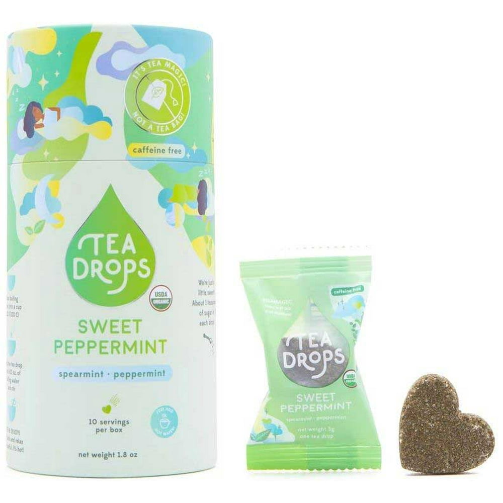 Tea Drops Organic Sweet Peppermint Tea 10 count per pack 6 packs per case.