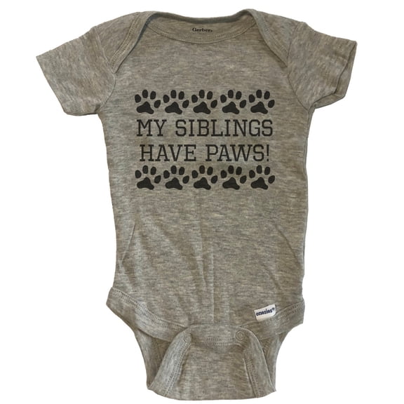 My Siblings Have Paws Cute Baby Bodysuit - Grey