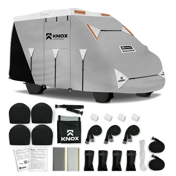KNOX 2nd Gen Class B RV Cover for Motorhomes, Anti-Tear APEX Fabric, Fits Cargo, Camper, Sprinter, Panel Van, Includes Tire Covers and Gutter Covers - Size 25-27 ft