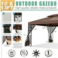 thumbnail image 3 of COBIZI 10'x 13' Metal Patio Gazebo, Outdoor Gazebo Canopy Tent for Backyard with Mosquito Netting, Gazebos Shelter with Steel Frame, Patio Covers for Sun and Rain, Brown, 3 of 13