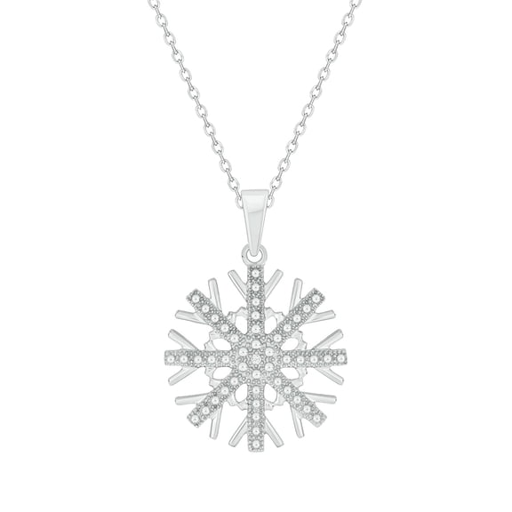 Cali Trove Diamond Snowflake Pendant Necklace, 1/20 Ct Natural Diamond, 925 Sterling Silver, 18" Chain, Winter Jewelry Gift for Women