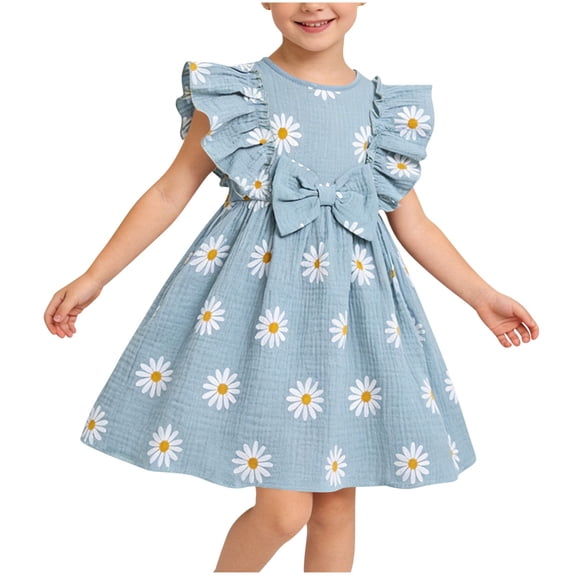 WRKEKC Girls Floral Dress Sleeveless Round Neck Floral Print Soft Breathable Comfortable Cotton Fabric Lightweight Daily 2-8 Years