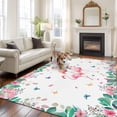 thumbnail image 2 of 5'x8' Area Rugs, Pink Flamingo Indoor Outdoor Area Rug for Living Room Bedroom, Tropical Botanical Summer Butterfly Flower Washable Bathroom Rugs Kitchen Floor Carpet Mats Home Decor Aesthetic, 2 of 8
