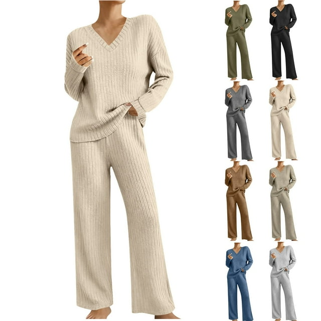 UPPADA 2 Piece Lounge Set for Women Loose Two Piece Sets Outfits Button Tops and Wide Leg Pants Matching Set Casual Sweatsuits with Pockets Purple,S