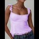 thumbnail image 4 of Camiseta de Tirantes Tipo Babydoll de Encaje para Mujer, con Mangas Transparentes, Estilo Y2k, para Salir de Verano. Violeta L, 4 of 8