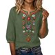 thumbnail image 5 of Neewe Women's Embroidered Tops 3/4 Sleeve Traditional Boho Shirts for Women V Neck Peasant Tunic Blouses, 5 of 8