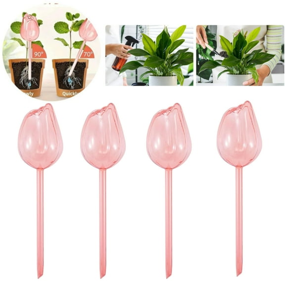 Automatic Plant Waterer, 4 Pack Self Watering Globes with Stakes, Glass Water Bulbs for Indoor & Outdoor Plants | Tulip Design & Non-Clogging