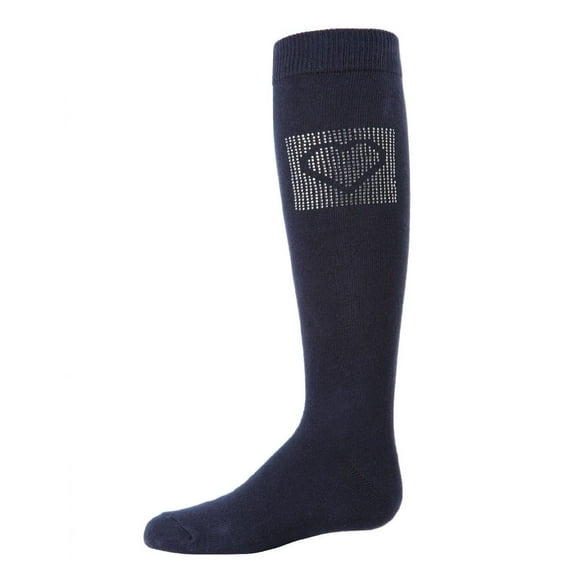MeMoi Rhinestone Heart Knee High Cotton Blend Socks - Girls - Female, 2, Navy