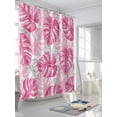 thumbnail image 3 of Pink Palm Leaf Shower Curtain Set, Waterproof Shower Curtains for Bathroom, Tropical Vintage Grey Summer Plant Washable Fabric Cloth Bath Curtain for Bathtub Decoration with Hooks 72x78 Inches, 3 of 6