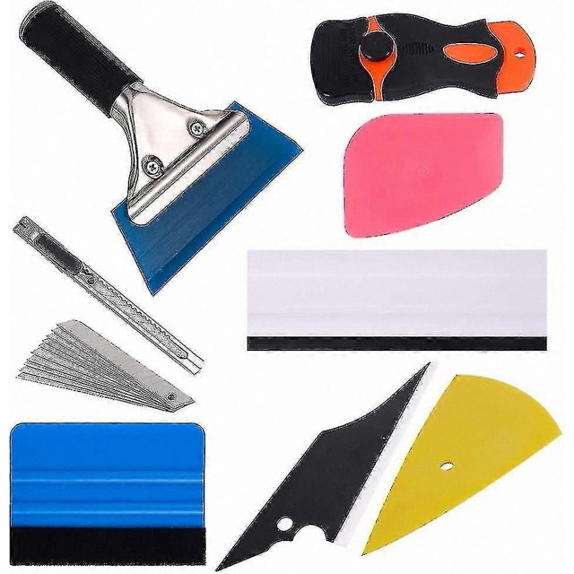 9-Piece Window Tinting Tool Kit for Car Vinyl Wrapping Includes Squeegee Scraper and Blades