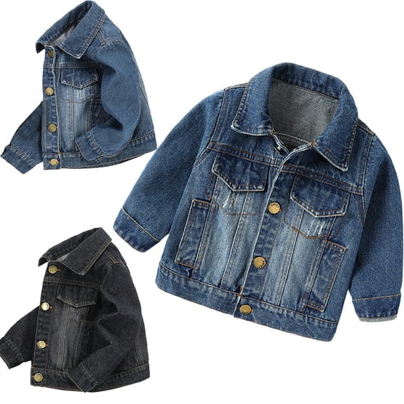 Godderr Newborn Baby Flip Collar Denim Jacket Boy Girls Long Sleeves Jeans Jacket 9M-5Y Spring Fall Stylish Cowboy Coat Multi Pockets Denim Casual Outwear