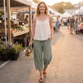 thumbnail image 4 of Petite Capri Pants Womens Wide Leg Palazzo 2026 Summer Casual Pull on High Waisted Barrel Lounge Flowy Cropped Beach Work Trousers Army Green S, 4 of 7