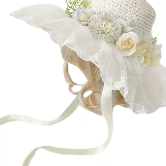 COMEET party hat, Woven Straw Bonnet Hat for Women Breathable Lace Up Fisherman Hat French Headwear Beach Vacation Sunproof Hat