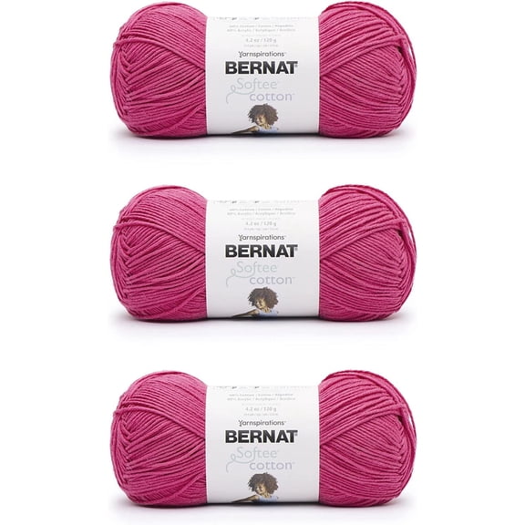 YANTONG Softee Cotton Fuchsia Yarn - 3 Pack of 120g/4.25oz - Nylon - 3 DK (Light) - 254 Yards - Knitting, Crocheting & Crafts