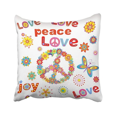 60s 70s Flower BPBOP Colorful 1970S Flower Power Raster Copy 60S 70S Back Blooming Bouquet Butterfly Festival Pillowcase Pillow Cover 18x18 inches ()