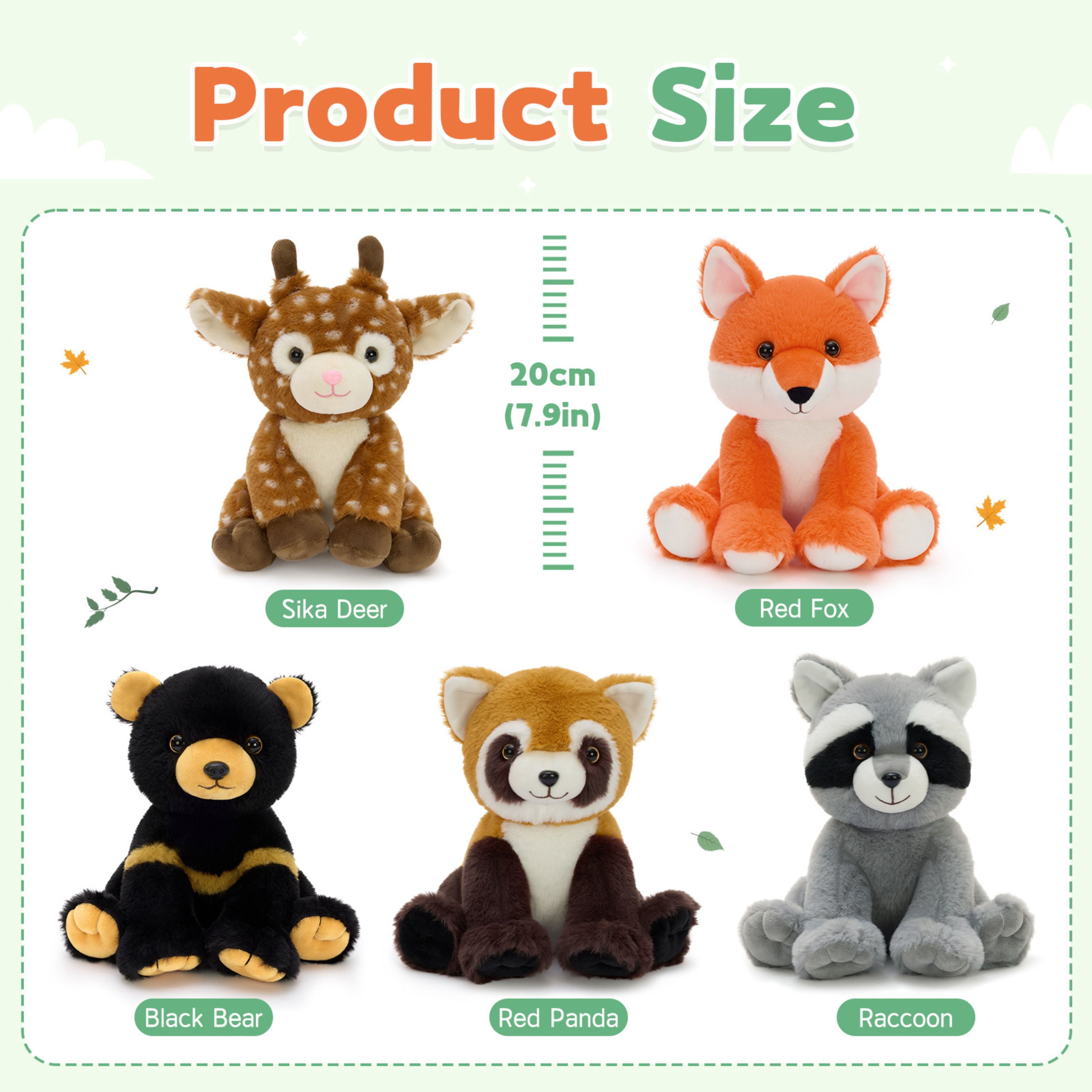 Muiteiur 5-Piece Woodland Stuffed Animals Set, 7.9 Inch Forest Plush Toys for Kids