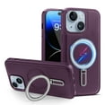 thumbnail image 1 of ELEHOLD Magnetic Case for iPhone 14 Case with Stand,Compatible with MagSafe,Military Grade Drop Protection Shockproof PU Leather Back Protective Case for iPhone 14,Purple, 1 of 9