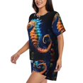thumbnail image 3 of Womens Pajama Sets With Pocket, Yellow Fish Seahorse Lounge Sets Short Sleeve Sleepwear PJ Sets for Women, 3 of 6