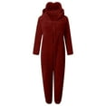 thumbnail image 5 of Women's Fleece Onesie Pajamas Hooded Romper Sleepwear Loungewear (Wine, L), 5 of 5