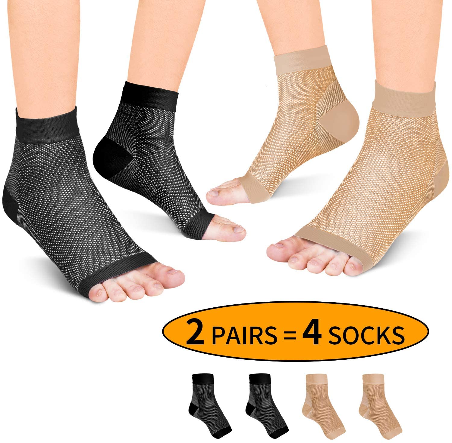 Plantar Fasciitis Socks (2 Pairs), Compression Foot