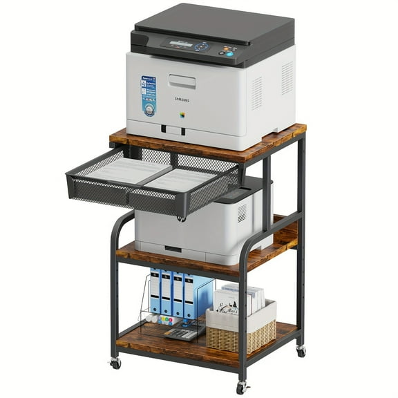 3-Tier Printer Stand With Adjustable Height (5 Levels), Wheels & Mesh Drawer - Multicolor Classics