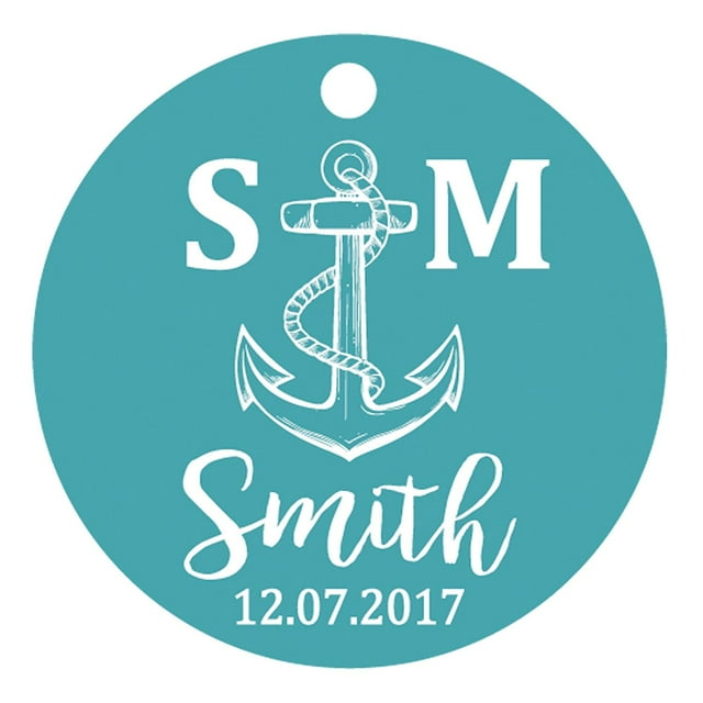 100 PCS Personalized Initial with Anchor Wedding Favor Gift Paper Tags Custom Made Round Hang Tags
