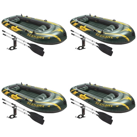 Intex Seahawk 4 Inflatable 4 Person Floating Boat Raft Set w/ Oars & Pump 4 Pack