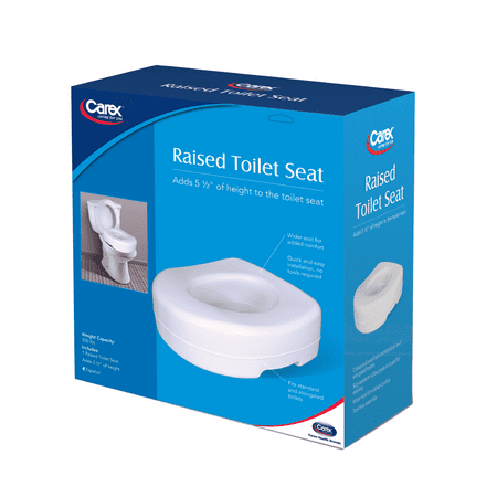 Carex Raised Toilet Seat Riser, Adds 5.5" of Height, 300 lb Weight Capacity, Slip-Resistant, White
