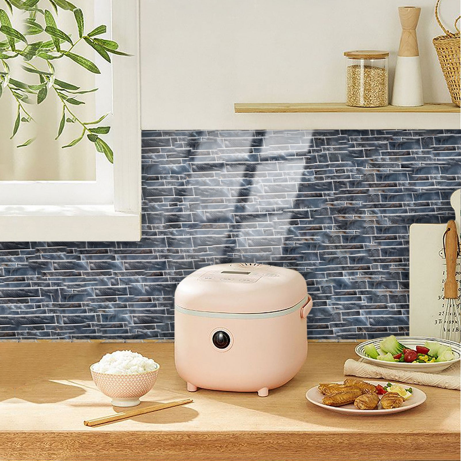 CHIKANSTORE 48PCS Wall Stickers Peel and Stick Backsplash Tile for Kitchen Wall, Back Splash Stick On Tiles for Kitchen (9.68"x4.72", Dark Blue)