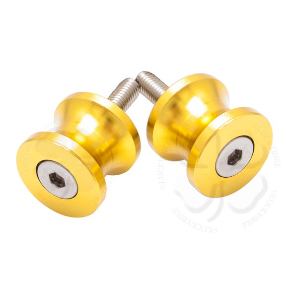 Gold Mini Swingarm Spools Sliders 6mm Bolts Yamaha R1 R6 Aprilia Buell Triumph