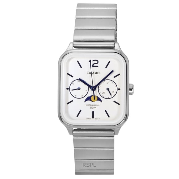 Casio Standard Montre pour Homme Analogique à Phase de Lune, Cadran Argenté, Quartz MTP-M305D-7A