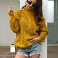 thumbnail image 5 of SWSMCLT Women's Soft Pullover Sweater Long Sleeve Winter Drop Shoulder Knitwear Top High Neck Cable Knit Warm Holiday Spring Yellow 18, 5 of 5