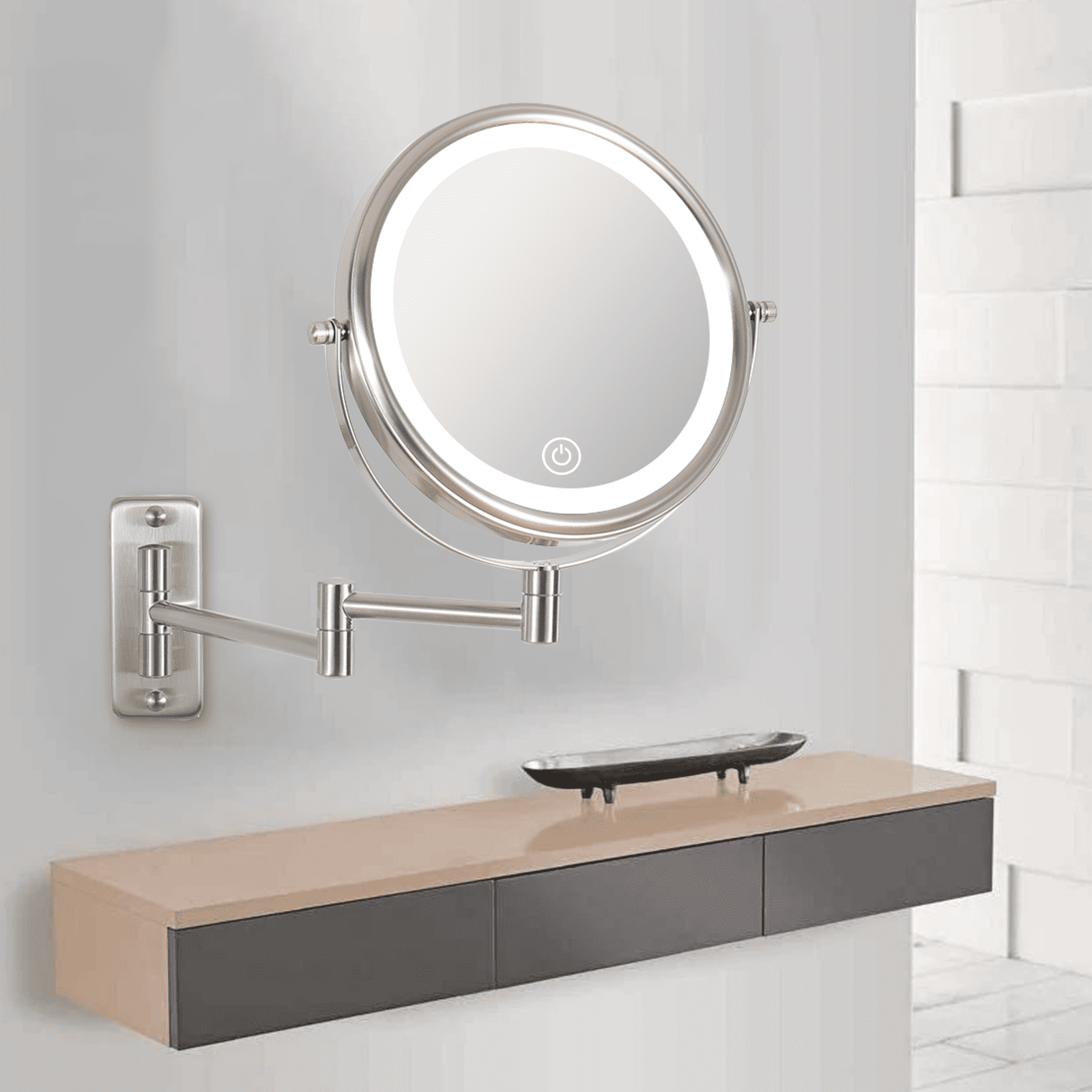 DOCHEER 8-inch LED Double-sided Magnifying Mirror, 10X Swivel Makeup ...