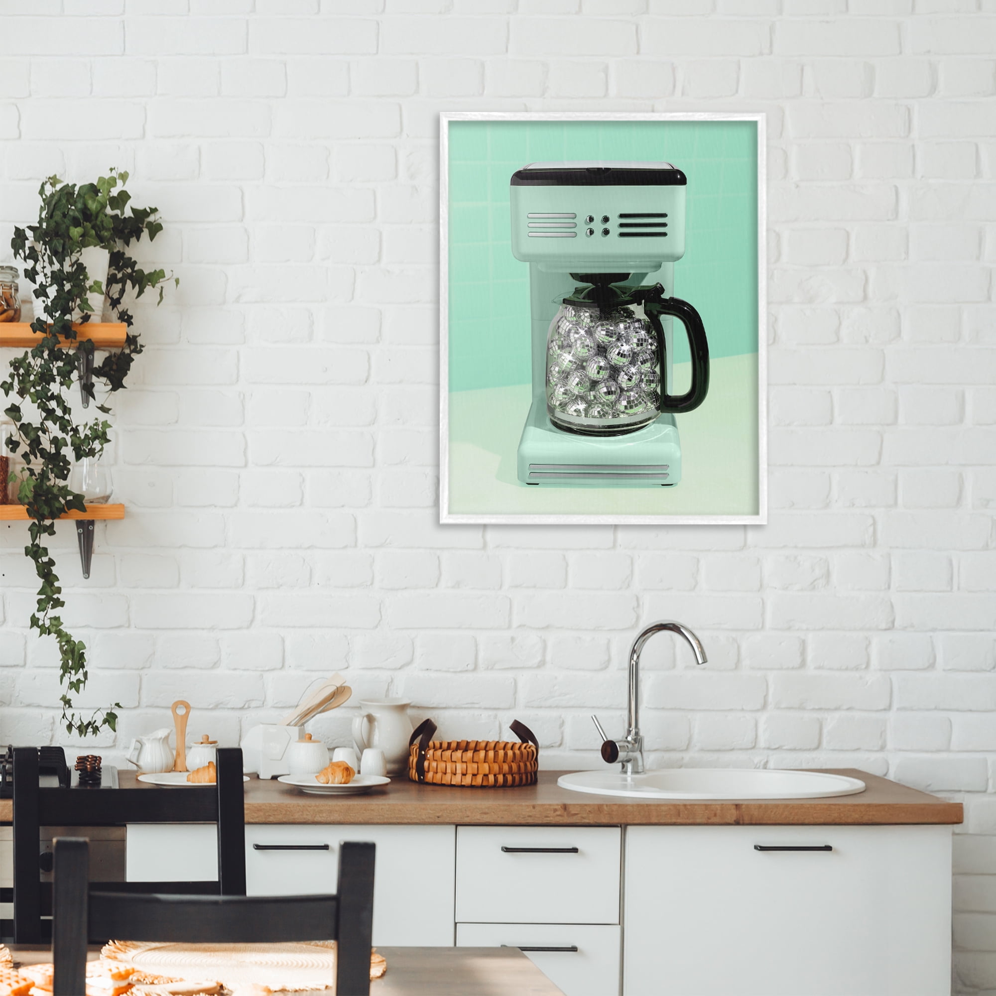 Stupell Industries Disco Coffee Maker over Green White Framed Giclee Art, design by LISH Creative