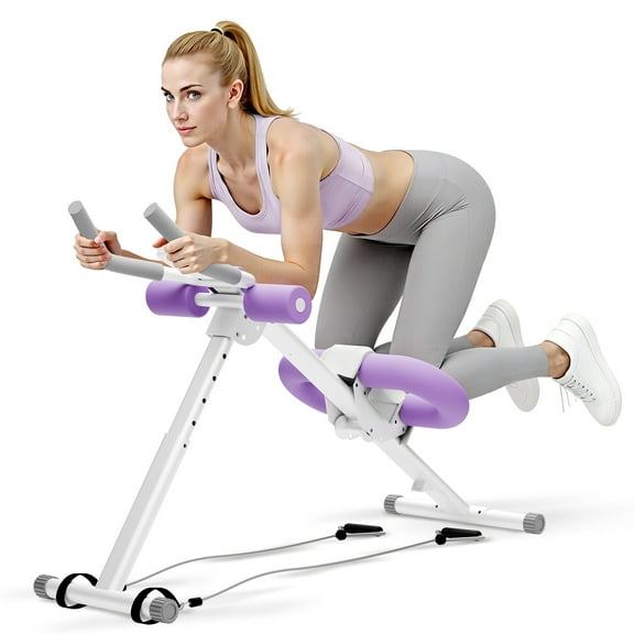 ALSO GO Ab Machine, Adjustable Ab Trainer Machine, Abdominal Workout Equipment with LED Display, 300 lb Foldable Abdominal Core Equipment with Resistance Bands, Purple