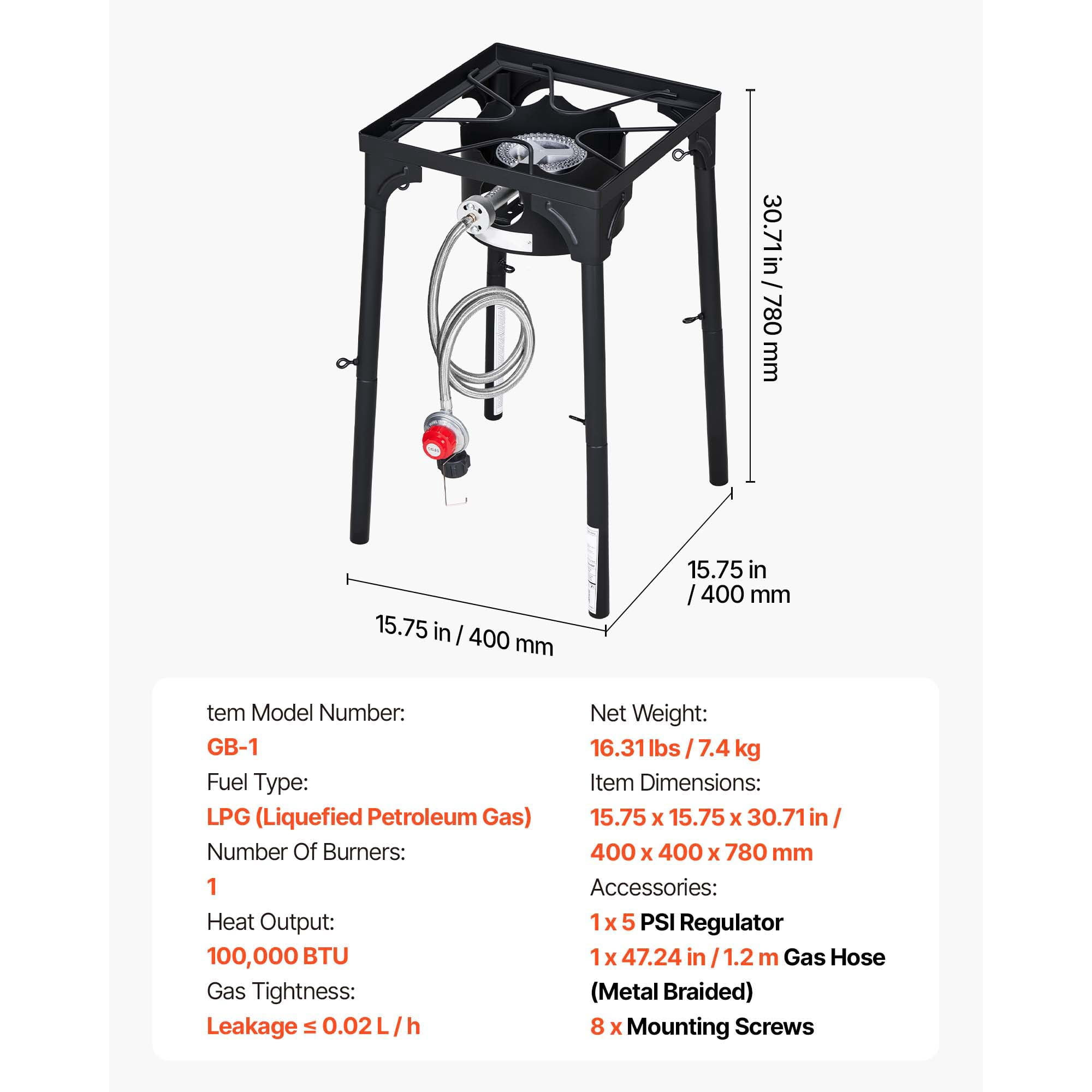 KFFKFF Single Burner Outdoor Propane Gas Stove, 100,000 BTU LPG Camping Cooker, Durable Carbon Steel Design with Stand & Regulator, Ideal for BBQs, Camping, Patio, RV, and Home Cooking