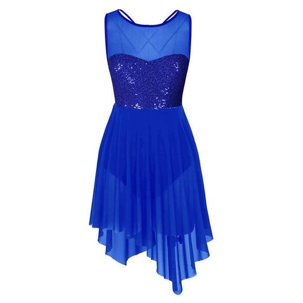 iiniim Women Lyrical Dance Costume Dress Illusion Sweetheart Sequins