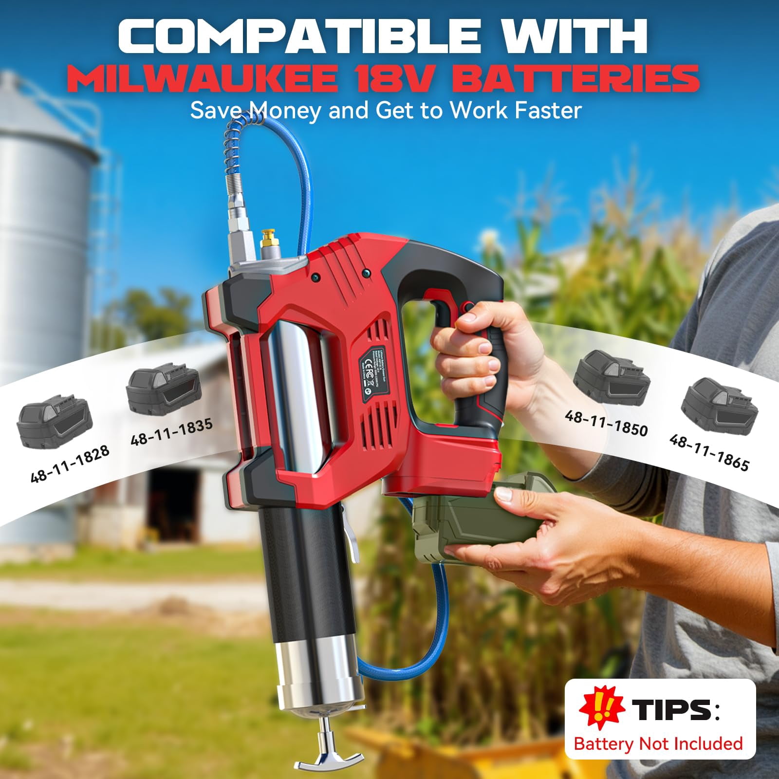 Cordless Grease Gun Compatible with DeWalt 20V Battery, 12000PSI Max Electric Grease Gun, Dual Pistol & in-Line Grip, Works with Bulk & Cartridge Grease, with 39" Hose & 4 Couplers (Tool Only)