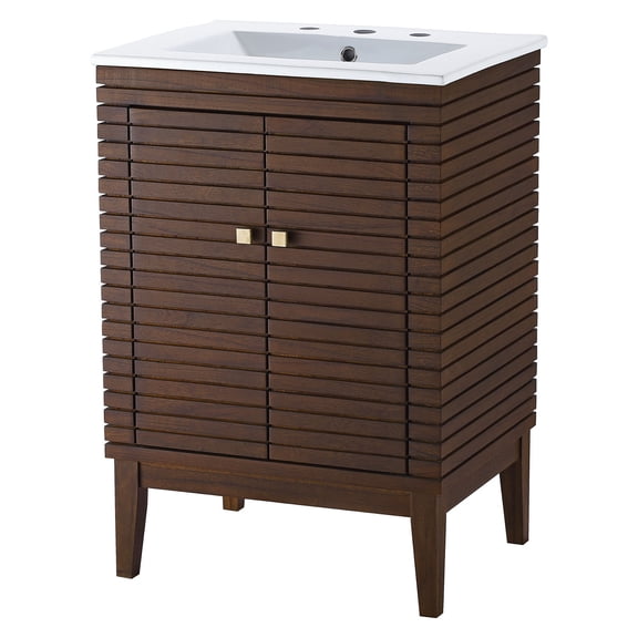Sink Vanity Cabinet, White Walnut, Ceramic, Wood, Modern Contemporary, Mid Century Hotel Bedroom Bathroom
