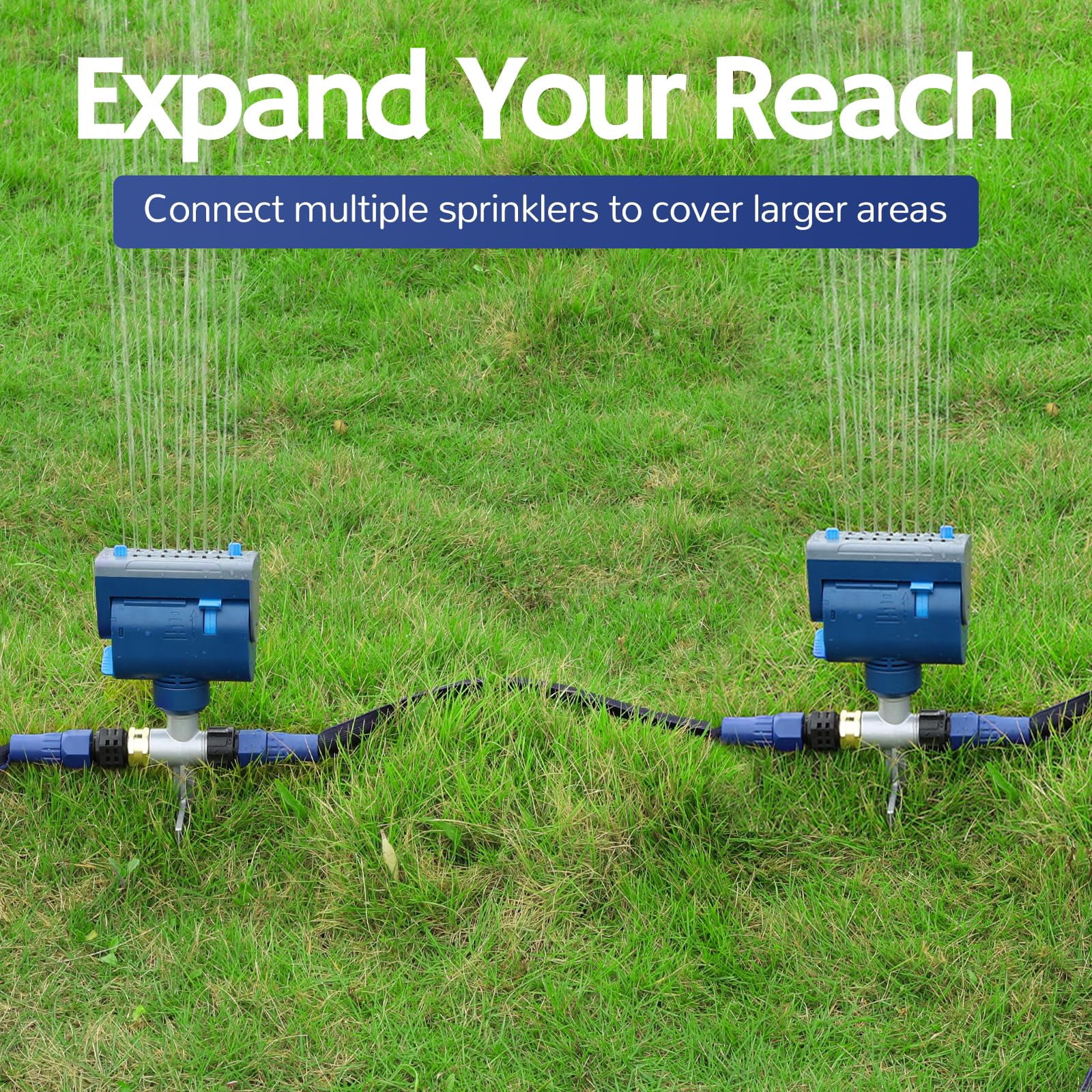 Oscillating Sprinkler With Metal Step Spike And Quick Connect Adapter Set  Control Watering Range Width Flow Rate Covers Up To 4 069 Sq.ft. Blue