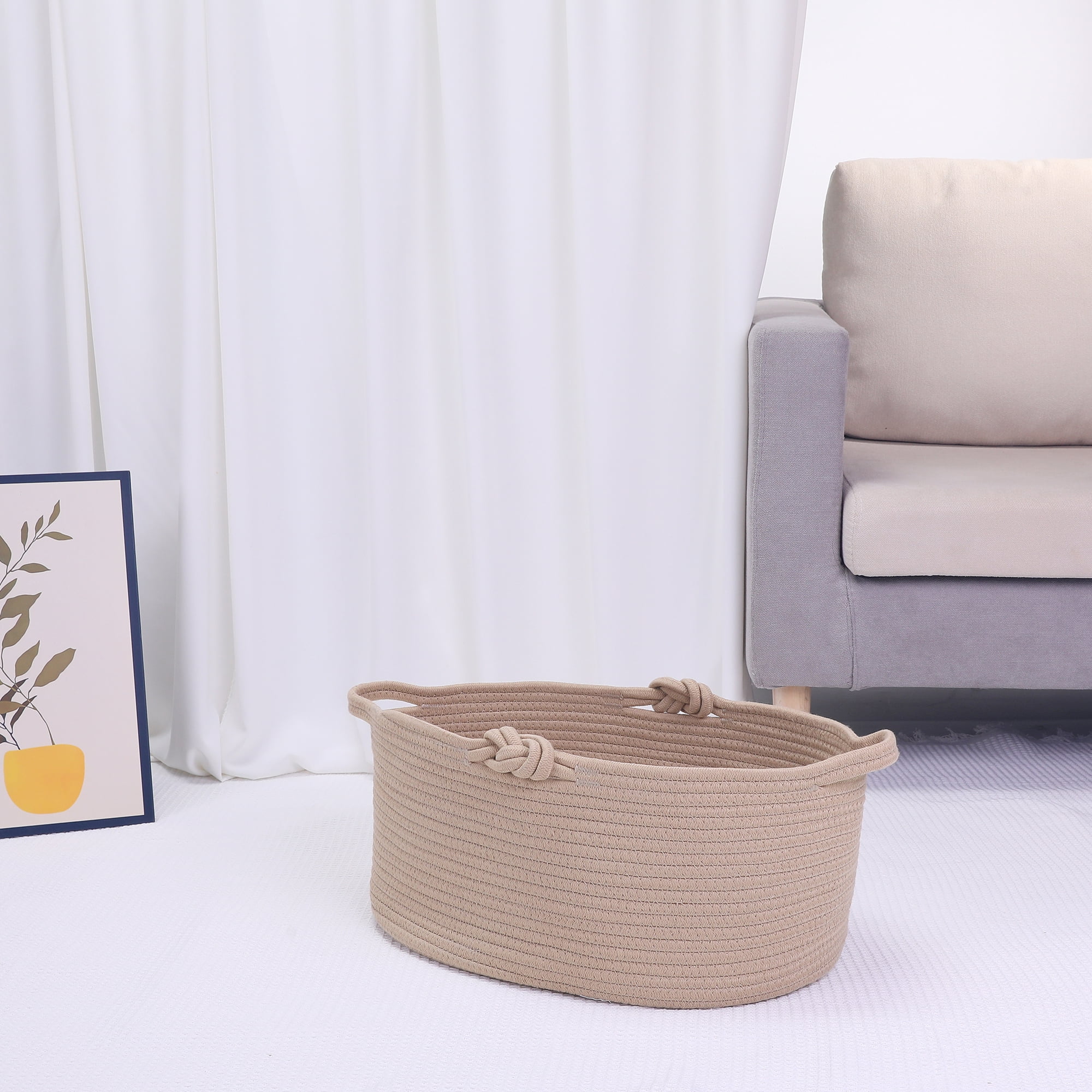 Unique Bargains 1 Pack Woven Storage Basket Bin with Handle for Clothes, Shoes Brown L