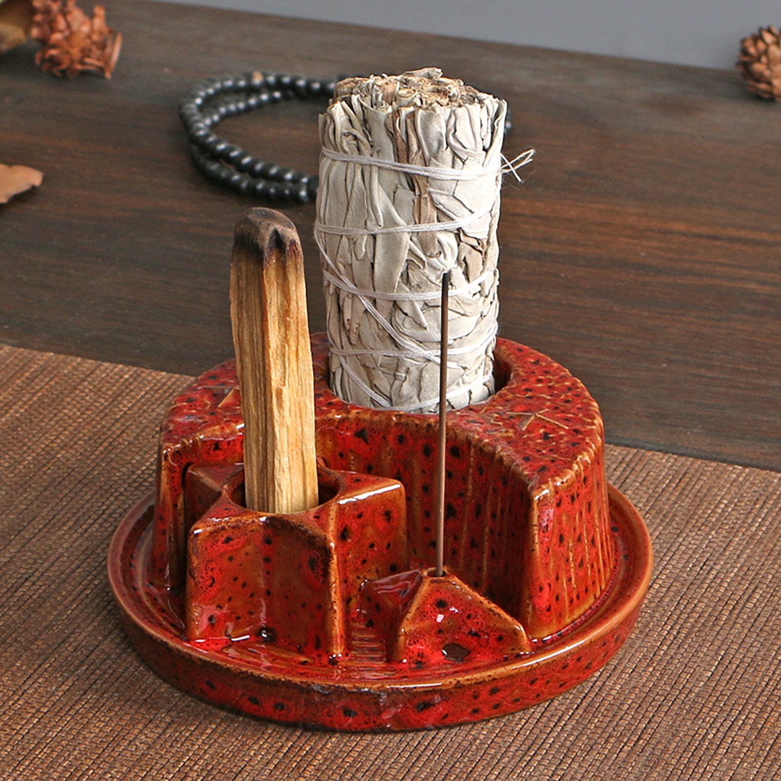 Dserhfy Ceramic Sages Holder for Burning Incense And Candle Burner Holder Ash Catcher Tray Palo Santo Stick Holder Smudging Plate for Yoga Zen