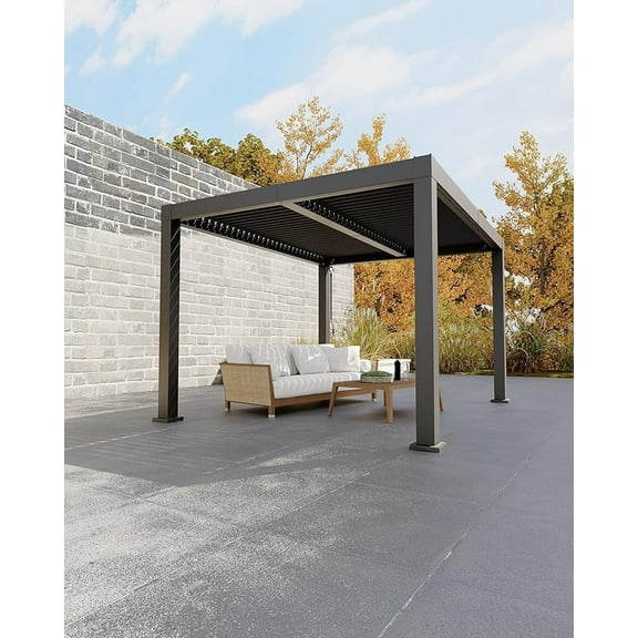 All-Aluminum Louvered Pergola 10'x12', Outdoor Pergola with Adjustable Louvered Roof, Reinforced Aluminum Frame, Integrated Drainage System, Hardtop Gazebo for Patio, Deck