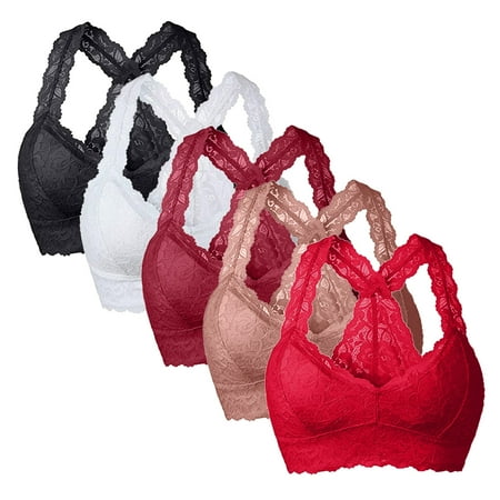 

MIARHB New Women Plus Size 5PC Vest Crop Wire Free Bra Lingerie Sexy V Neck Underwear Lingerie S 3XL