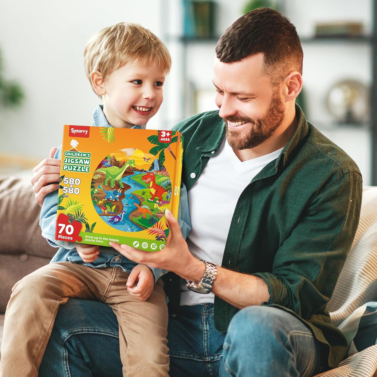 SYNARRY Dinosaur Floor Puzzle for Kids Age 3-8, 70-Piece Large Wooden Jigsaw Puzzle Set, FSC Certified Educational Puzzles
