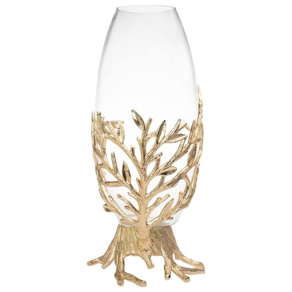 Golden Branch Flower Vase - Modern Decorative Vase for Home Décor, Centerpieces, Weddings, Everyday Use - 7.25" x 7.25" x 15.5"