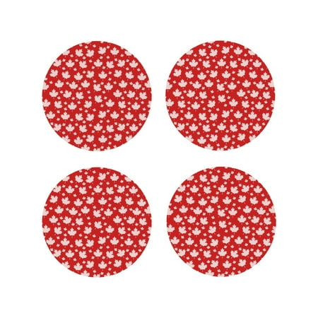 

Coasters Set of 4 - Maple Leaves Drink Coasters for Tabletop Protection Leather Coasters for Living Room Decor and Housewarming Gift Round Shape