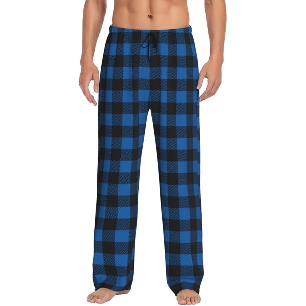 Balery Blue Black Plaid Pantalones de pijama para hombre, pijama ultraligero, pantalón de descanso-Large